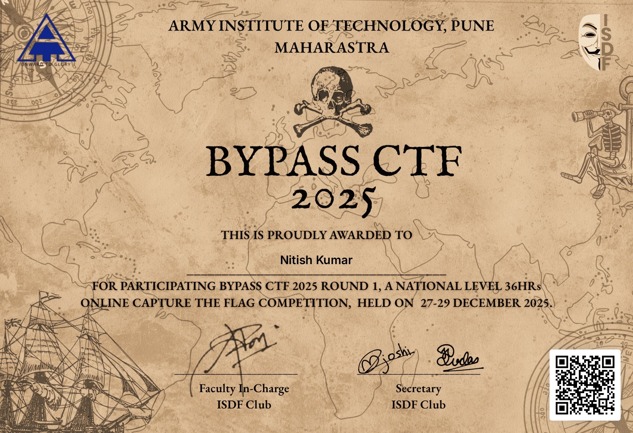 BYPASS CTF 2025 Certificate